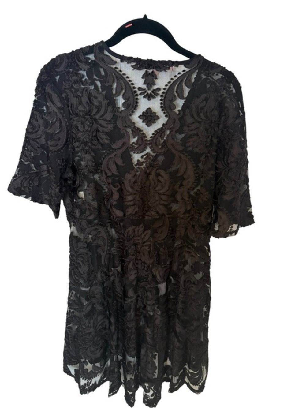 Black Lace Short-Sleeve Intimate Cover-Up - Picture 1 of 4